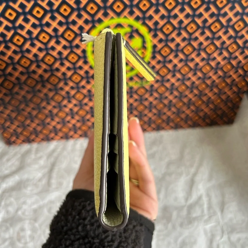 Tory Burch Blake Color Block Slim Envelope Wallet Pastel Yellow Pinefrost Silver
